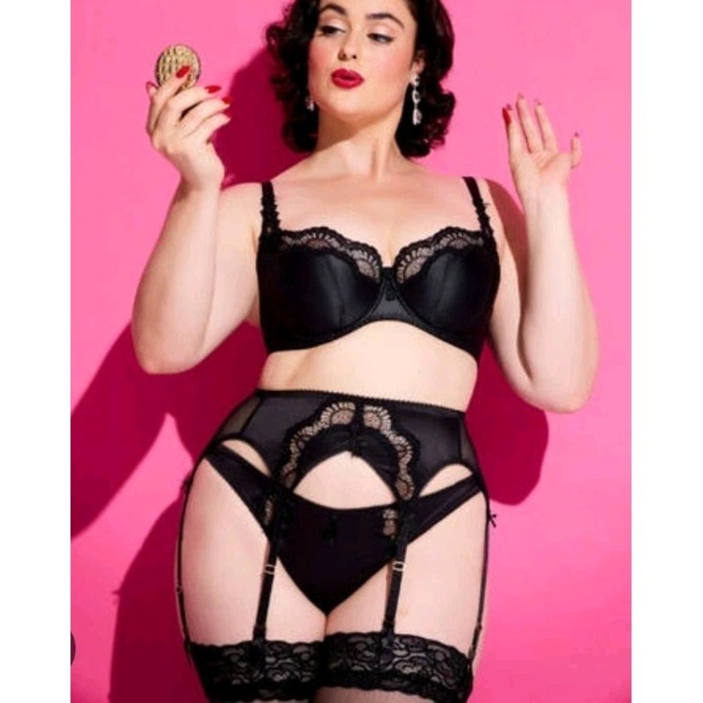 Dita Von Teese Burlesque Pinup Black Starlift Satin Full Cup Full Figure Bra 44f